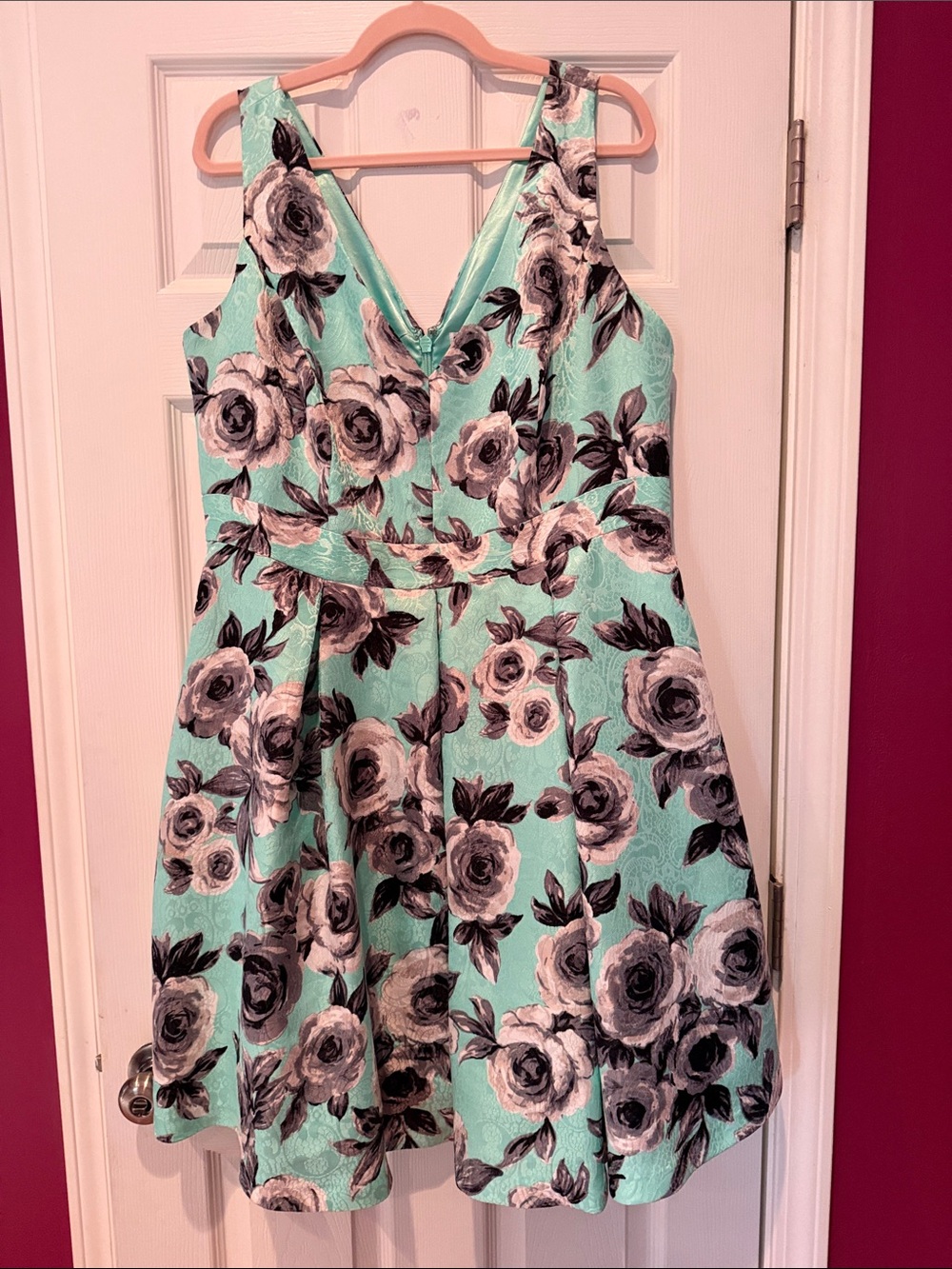 City Chic Mint Green Floral V‑Neck Fit & Flare Dress